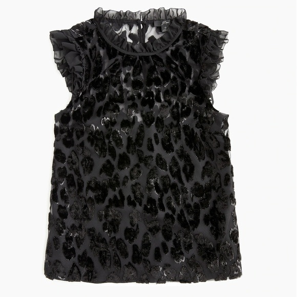 J. Crew Tops - J. Crew Burnout Velvet Leopard Ruffle Shell